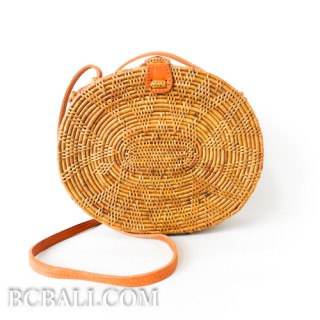 Bali circle oval rattan handbags motif star oval design leather handle 